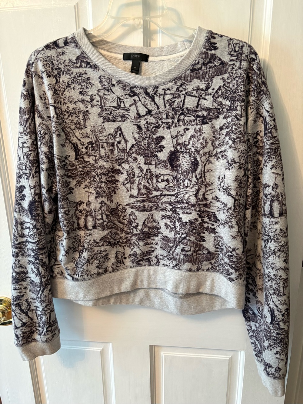 J. Crew Gray and Black Toile-Print Crewneck Sweatshirt